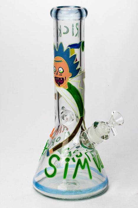 13" Glow in the dark hand painted 7 mm glass water bong-Graphic H - One Wholesale