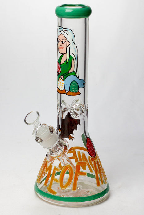 13" Glow in the dark hand painted 7 mm glass water bong-Graphic I - One Wholesale