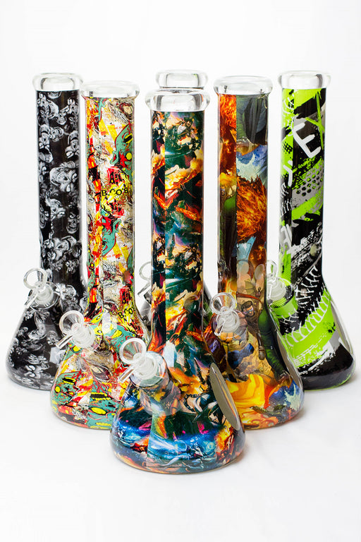 14" Graphic wrap 9 mm glass water bong- - One Wholesale