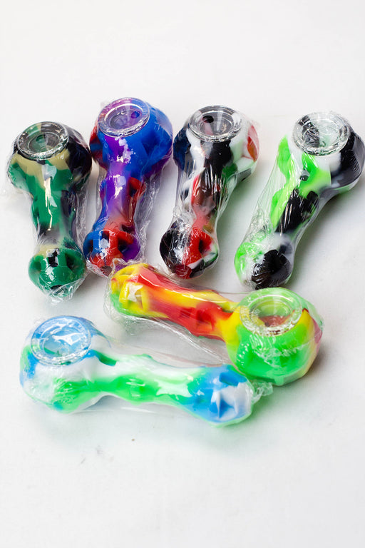 Silicone hand pipe with glass bowl and Dab tool Pack of 12 Silicone Pipe ONE