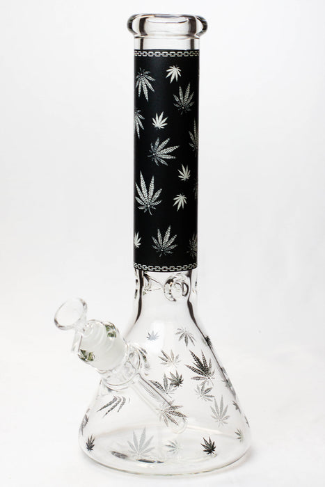 14" Leaf Pattern Glow in the dark 7 mm glass bong-Black - One Wholesale