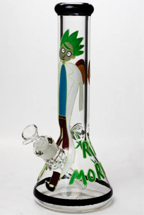 13" Glow in the dark hand painted 7 mm glass water bong-Graphic L - One Wholesale
