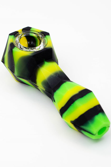 Multi colored Silicone hand pipe with glass bowl-GR/BK - One Wholesale