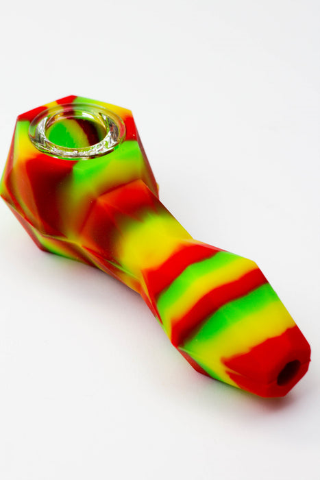 Multi colored Silicone hand pipe with glass bowl-Rasta - One Wholesale