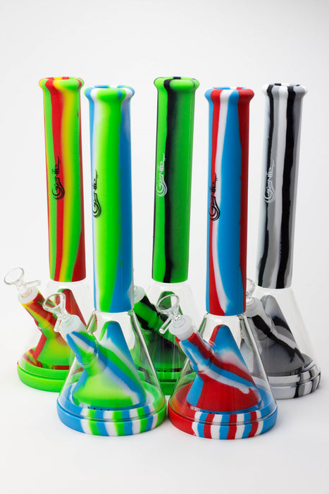 14" Genie multi colored detachable pyramid diffuser silicone water bong- - One Wholesale