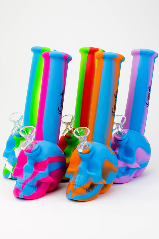 9" Genie skull multi colored detachable silicone water bong- - One Wholesale