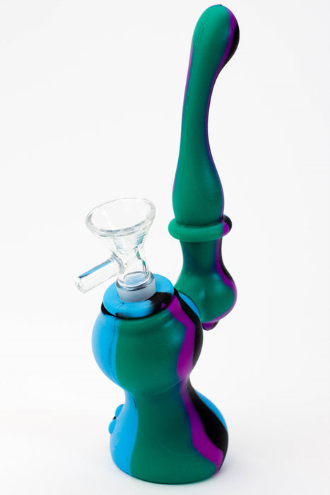 7" Single chamber silicone bubbler-GR/BL - One Wholesale