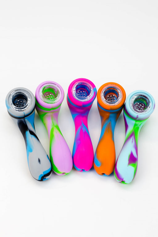 4.5" Silicone hand pipe with glass bowl Bag of 12 Silicone Pipe ONE