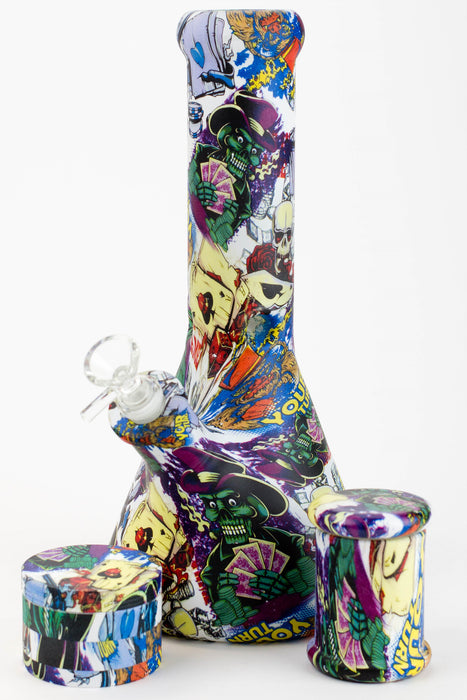 Genie 12" S2-Graphic 9mm glass beaker bong gift set-Graphic C - One Wholesale