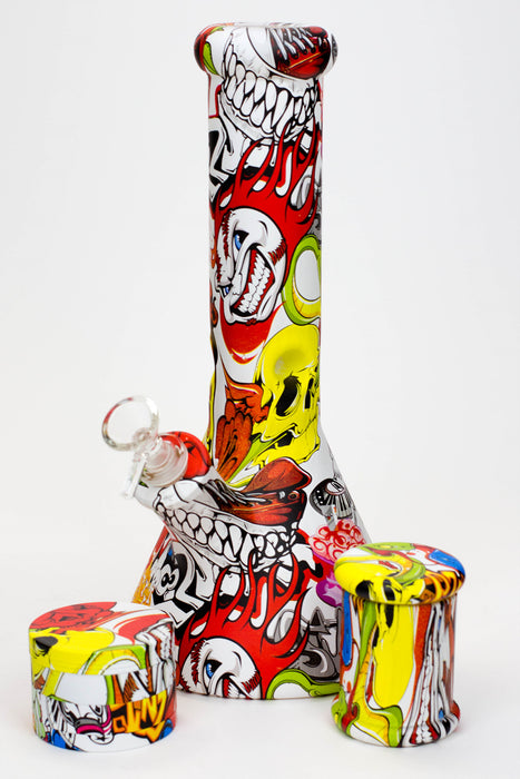 Genie 12" S1-Graphic 9mm glass beaker bong gift set-Graphic A - One Wholesale