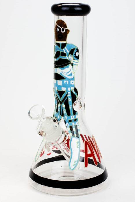 13" Glow in the dark hand painted 7 mm glass water bong-Graphic M - One Wholesale
