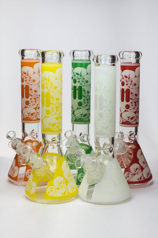 14" Infyniti Skull Glow in the dark 7 mm glass bong Glass Bong ONE