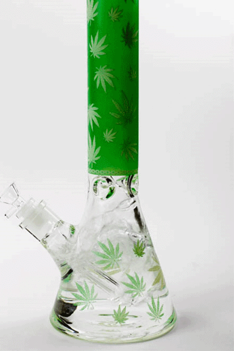 18" Leaf Patterned Glow in the dark 7 mm glass bong- - One Wholesale