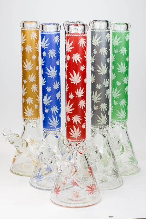 18" Leaf Patterned Glow in the dark 7 mm glass bong- - One Wholesale