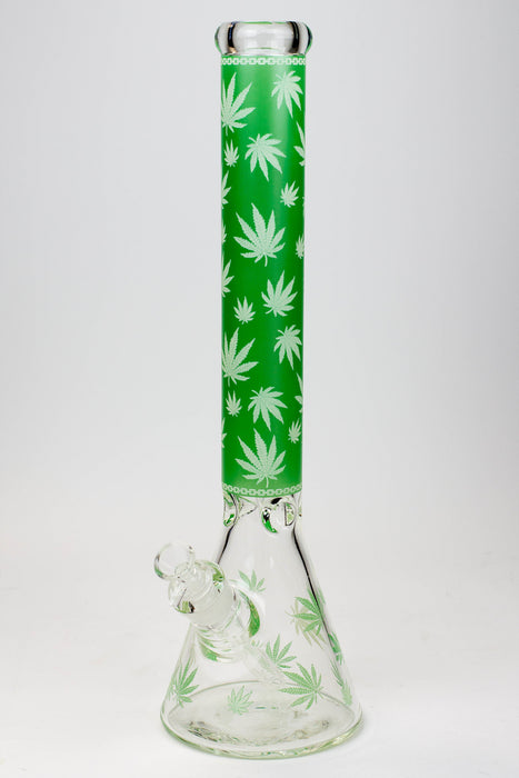 18" Leaf Patterned Glow in the dark 7 mm glass bong-Green - One Wholesale