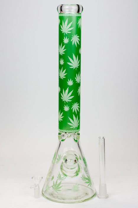 18" Leaf Patterned Glow in the dark 7 mm glass bong- - One Wholesale