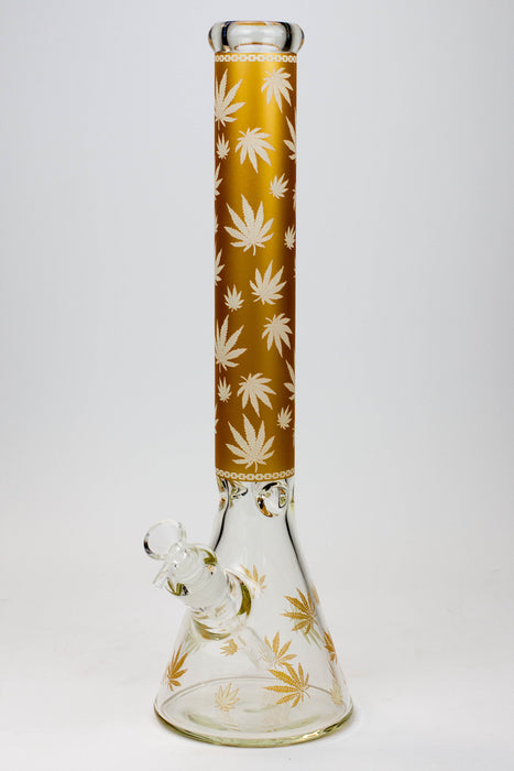 18" Leaf Patterned Glow in the dark 7 mm glass bong-Gold - One Wholesale