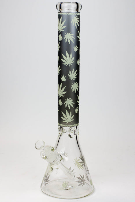 18" Leaf Patterned Glow in the dark 7 mm glass bong-Smoke - One Wholesale