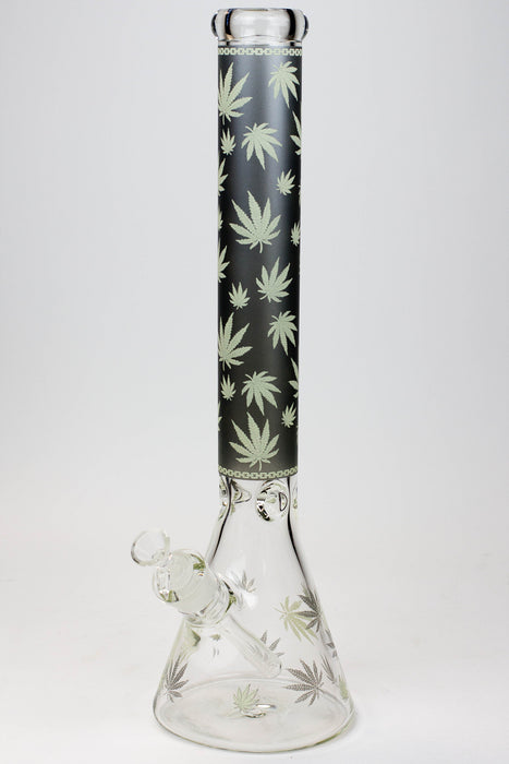 18" Leaf Patterned Glow in the dark 7 mm glass bong-Smoke - One Wholesale