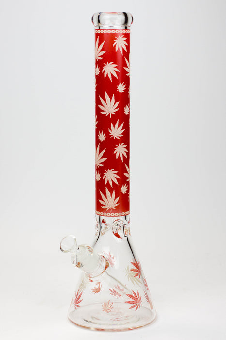 18" Leaf Patterned Glow in the dark 7 mm glass bong-Red - One Wholesale
