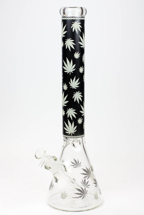 18" Leaf Patterned Glow in the dark 7 mm glass bong-Black - One Wholesale