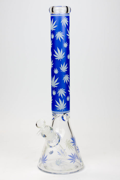 18" Leaf Patterned Glow in the dark 7 mm glass bong-Blue - One Wholesale