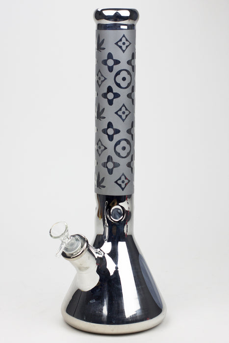 16" Luxury pattern 7 mm metallic beaker bong Glass Bong ONE Silver