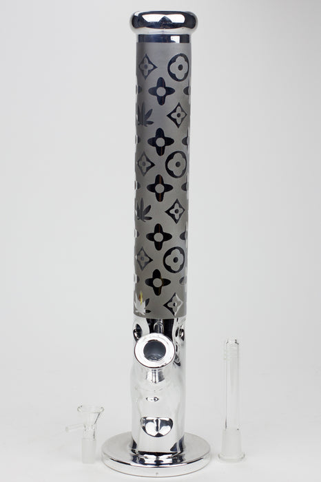 17" Luxury pattern 7 mm metallic straight tube glass bong- - One Wholesale