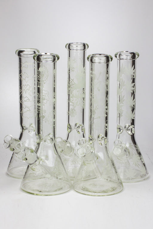 14" Glow in the dark artwork 7 mm glass water bong- - One Wholesale