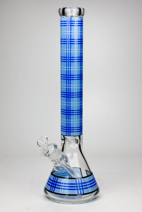 17.5" Check pattern 9 mm glass beaker bong-Blue - One Wholesale
