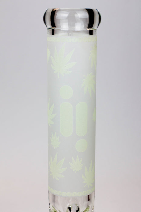 14" Infyniti Leaf Glow in the dark 7 mm glass bong- - One Wholesale