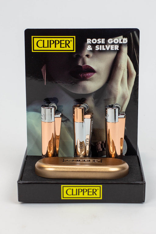 CLIPPER ROSE GOLD AND SILVER CMP11 METAL LIGHTERS COLLECTION BOX OF 12- - One Wholesale