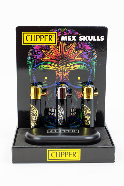 CLIPPER BLACK/GOLD SKULL CMP11 METAL LIGHTERS COLLECTION BOX OF 12- - One Wholesale