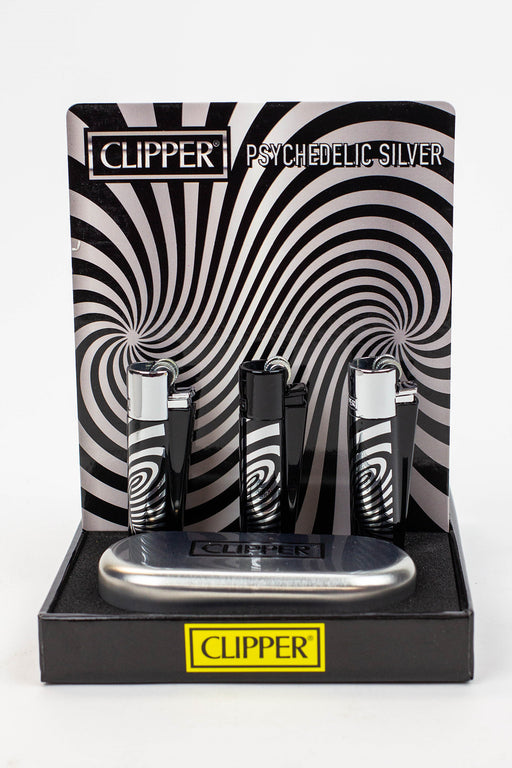 CLIPPER PSYCHEDELIC SILVER METAL LIGHTERS COLLECTION BOX OF 12- - One Wholesale