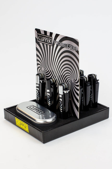 CLIPPER PSYCHEDELIC SILVER METAL LIGHTERS COLLECTION BOX OF 12- - One Wholesale