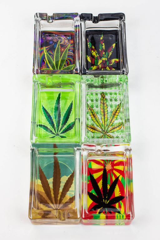 Rectangle glass ashtray Box of 6-Leaf A - One Wholesale