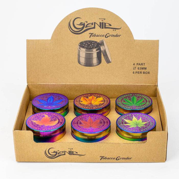 GENIE 4 parts 63 mm Leaf rainbow metal grinder Box of 6 Display Pack ONE