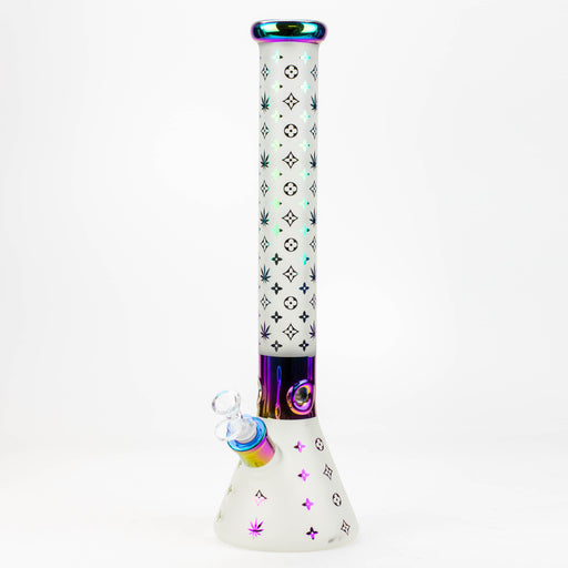 17.5" Luxury Pattern 7 mm frosted glass beaker bong Bongs ONE Green