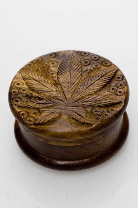 Leaf carved  2 parts wooden grinder-Small-988 - One Wholesale