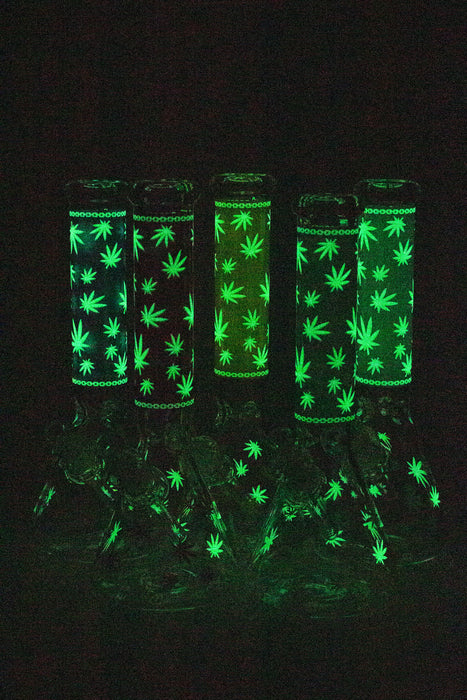 14" Leaf Glow in the dark 7 mm glass bong [A52]- - One Wholesale