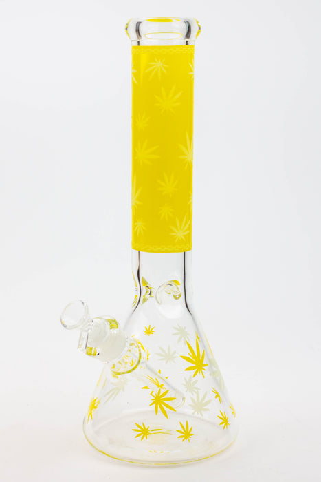 14" Leaf Glow in the dark 7 mm glass bong [A52]-Yellow - One Wholesale