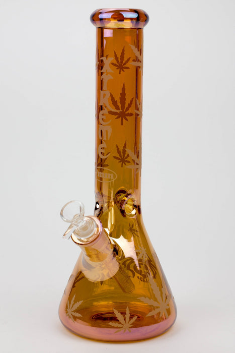 14" XTREME Glass / 7 mm / Leaf Electroplated Glass beaker Bong-Amber/Orange - One Wholesale