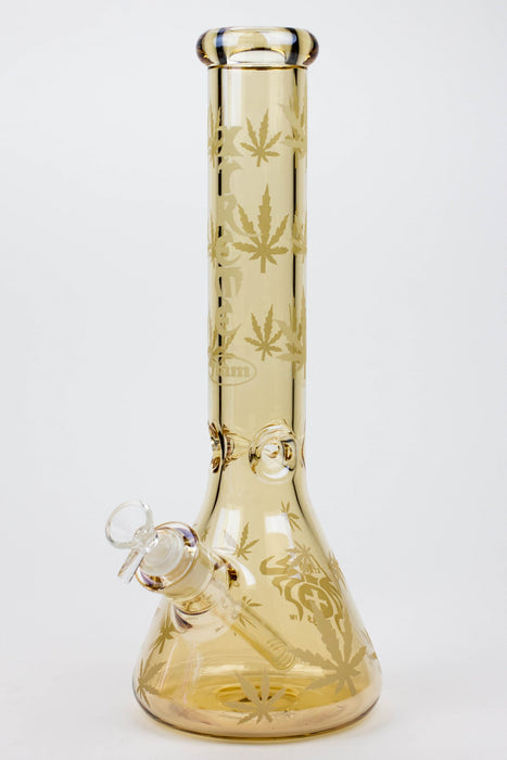 14" XTREME Glass / 7 mm / Leaf Electroplated Glass beaker Bong-Champagne Gold/Red - One Wholesale