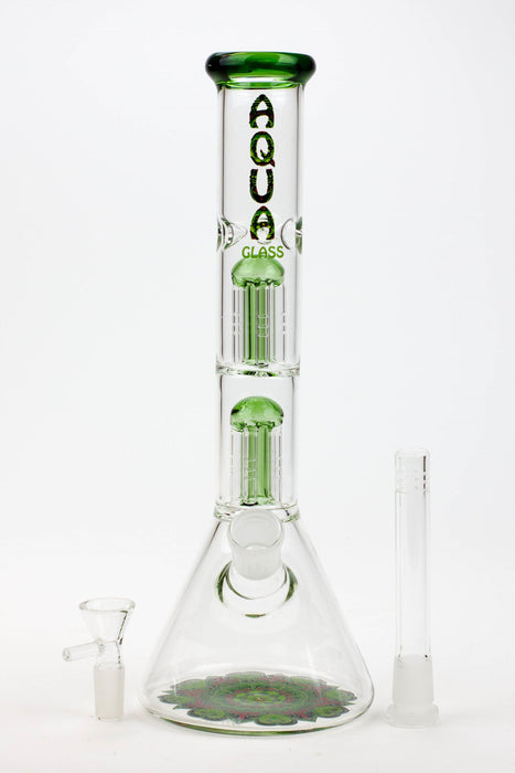 12" AQUA Dual tree arms percolator glass water bong- - One Wholesale