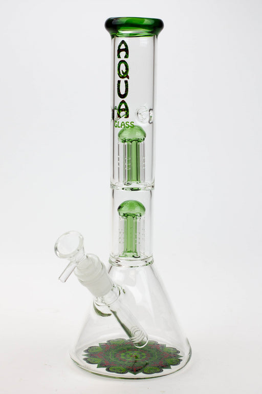 12" AQUA Dual tree arms percolator glass water bong-Green - One Wholesale