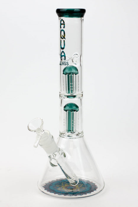 12" AQUA Dual tree arms percolator glass water bong-Teal - One Wholesale