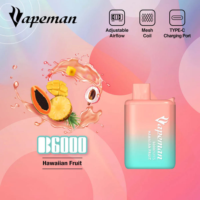 Vapeman 6000 Puffs Rechargable Vape - B6000 Federal Excise Tax StoneSmiths Hawaiian Fruit