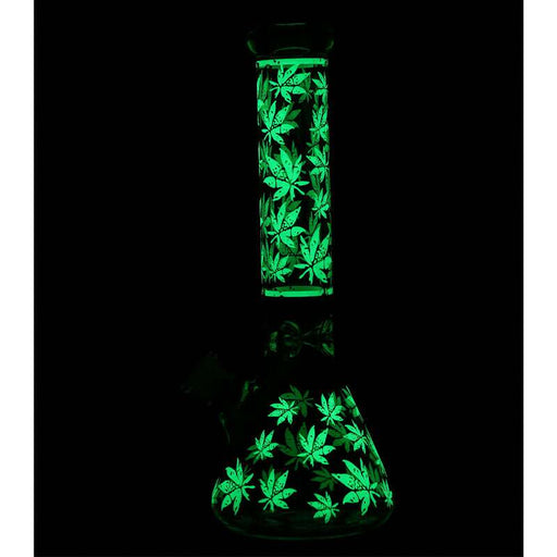 14" Leaf Pattern glow in the dark / 7mm / glass beaker bong [CH-106] Bongs Canadian Distributor