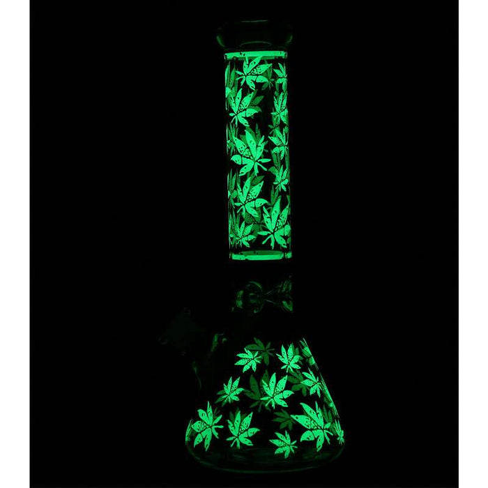 14" Leaf Pattern glow in the dark / 7mm / glass beaker bong [CH-106]