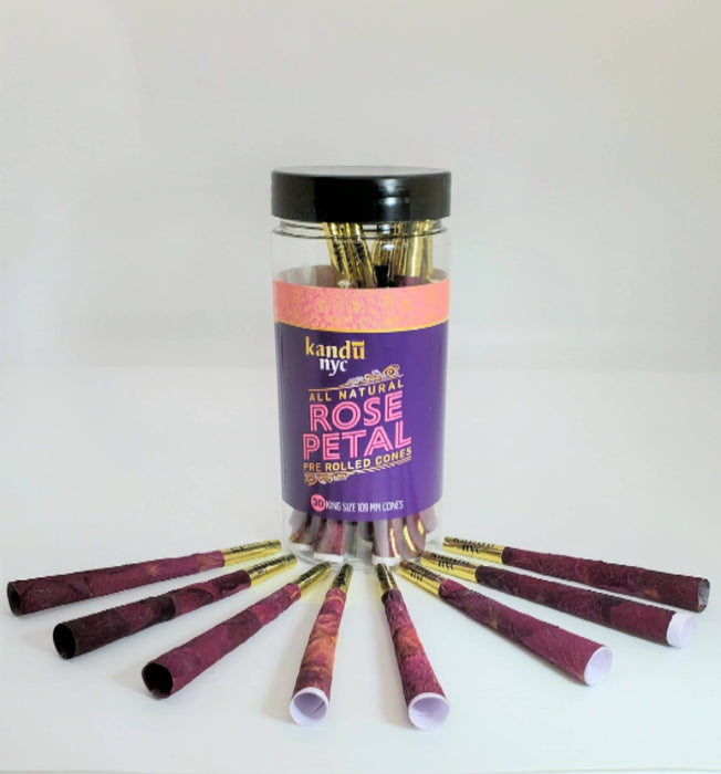 Kandu NYC All natural Rose Petal Pre-rolled Cones 109mm, Display Jar of 30 Count